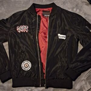 Black Bomber Jacket with Red Lining